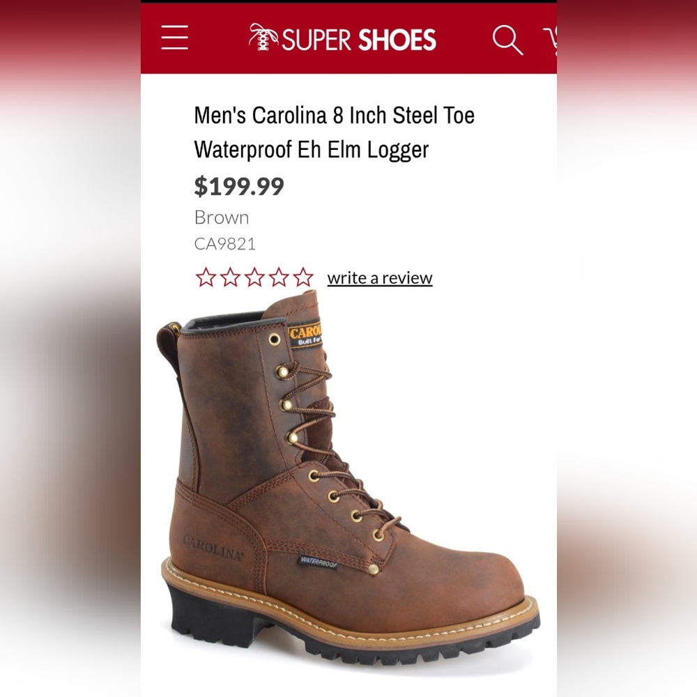 CAROLINA® Waterproof 8" Steel Toe Logger Mens 10 Brown Excellent - Picture 4 of 15